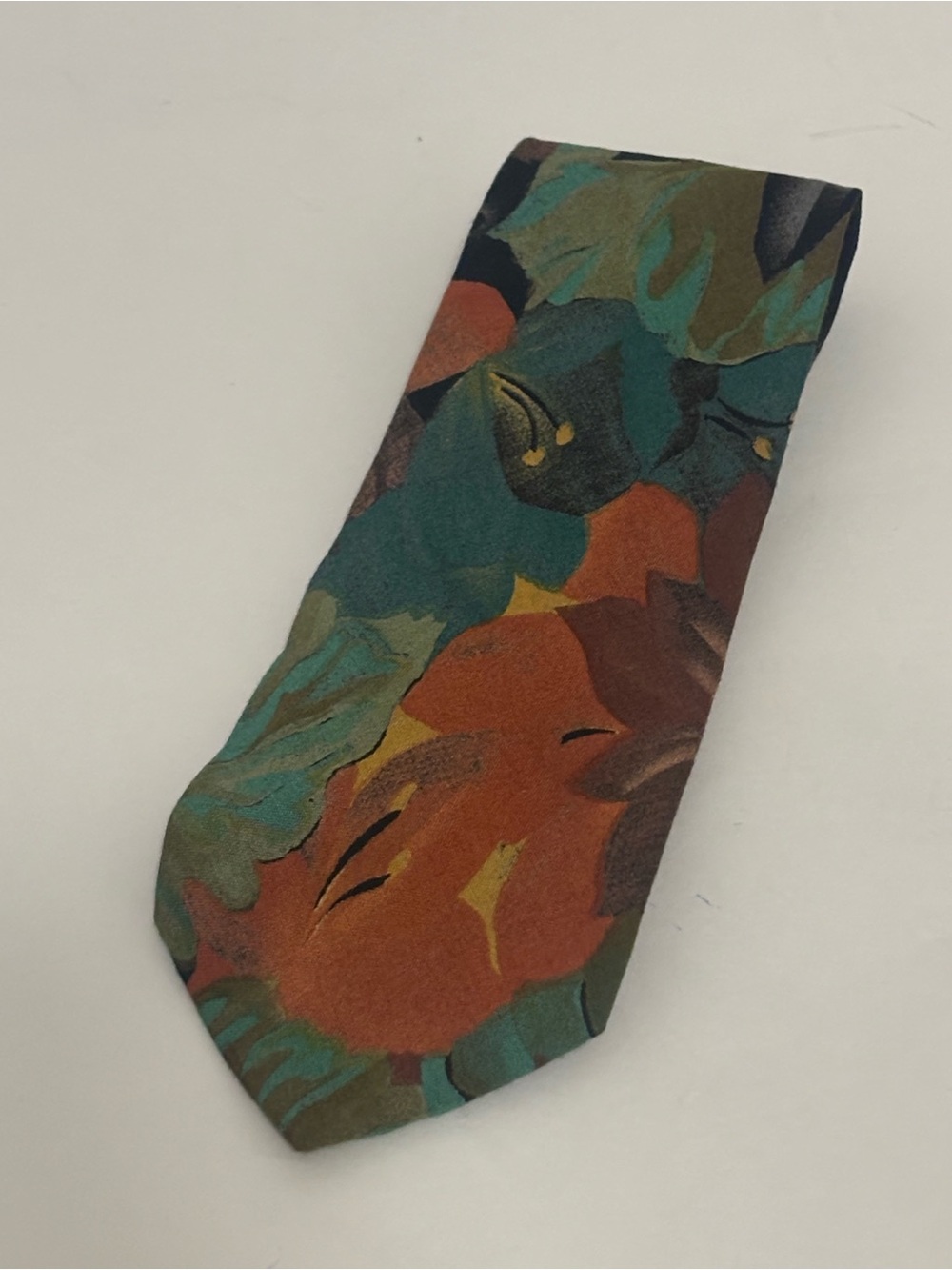 Vintage Floral Pattern Men's Tie in Teal, Rust & Olive